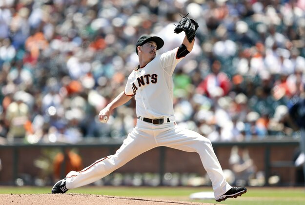 Jun 16, 2015; San Francisco, CA, USA; San Francisco Giants starting pitcher Tim Lincecum (55) pitches during the first inning against the Seattle Mariners at AT&T Park. Mandatory Credit: Bob Stanton-USA TODAY Sports
