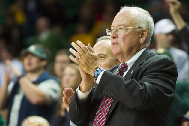 WACO, TX - DECEMBER 9: Baylor President Ken Starr (right) looks on as the Baylor Bears host the Texas A&M Aggies on December 9, 2014 at the Ferrell Center in Waco, Texas.  (Photo by Cooper Neill/Getty Images)