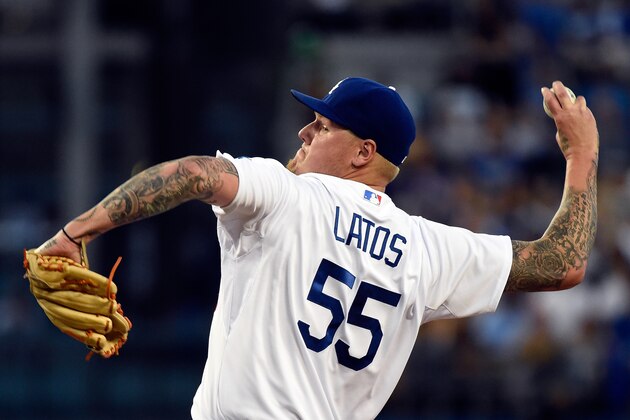 LOS ANGELES, CA - AUGUST 13: Mat Latos #55 of the Los Angeles Dodgers pitches against the Cincinnati Reds at Dodger Stadium on August 13, 2015 in Los Angeles, California. (Photo by Lisa Blumenfeld/Getty Images) LOS ANGELES, CA - AUGUST 13: Mat Latos #55 of the Los Angeles Dodgers pitches against the Cincinnati Reds at Dodger Stadium on August 13, 2015 in Los Angeles, California. (Photo by Lisa Blumenfeld/Getty Images)