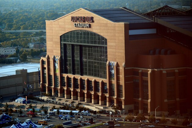 Sep 15, 2013; Indianapolis, IN, USA; General view of Lucas Oil Stadium prior to an NFL game between the Miami Dolphins and the Indianapolis Colts. Mandatory Credit: Andrew Weber-USA TODAY Sports