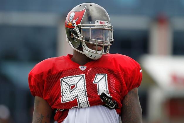 Jul 28, 2014; Tampa, FL, USA; Tampa Bay Buccaneers defensive end Da'Quan Bowers (91) during training camp at One Buc Place. Mandatory Credit: Kim Klement-USA TODAY Sports