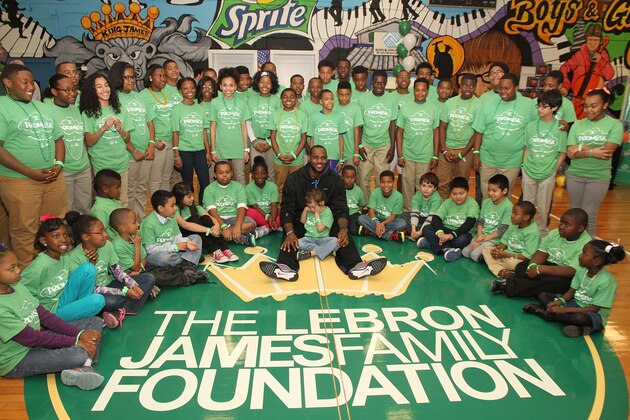 GRETNA, LA - FEBRUARY 15: LeBron James, Sprite and the LeBron James Family Foundation unveiled a legacy project, including a refurbished gymnasium, at the Boys and Girls Club of Southeast Louisiana-Westbank Unit on Saturday, February 15, 2014 in Gretna, Louisiana. (Photo by Aaron Davidson/Getty Images for Sprite)