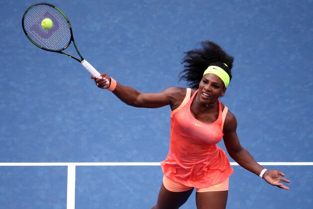 NEW YORK, NY - SEPTEMBER 02:  Serena Williams of the United States returns a shot to Kiki Bertens of the Netherlands during their Women's Singles Second Round match on Day Three of the 2015 US Open at the USTA Billie Jean King National Tennis Center on September 2, 2015 in the Flushing neighborhood of the Queens borough of New York City.  (Photo by Streeter Lecka/Getty Images)