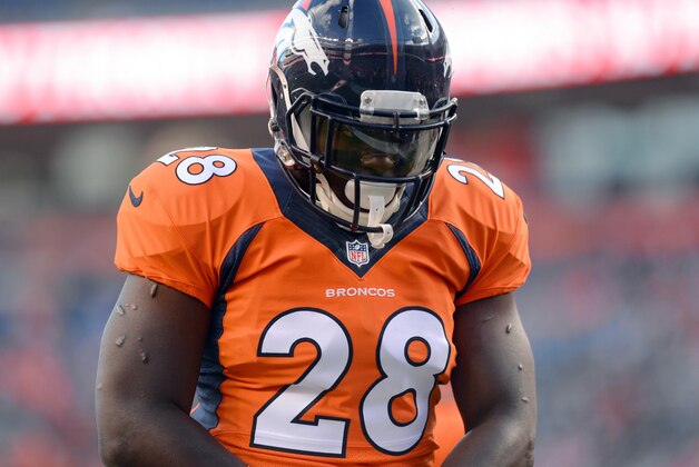 Aug 23, 2014; Denver, CO, USA; Denver Broncos running back Montee Ball (28) before the start of a preseason game against the Houston Texans at Sports Authority Field at Mile High. Mandatory Credit: Ron Chenoy-USA TODAY Sports
