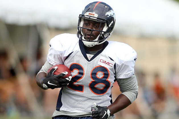 Aug 6, 2015; Denver, CO, USA; Denver Broncos running back Montee Ball (28) during training camp at the UCHealth Training Center. Mandatory Credit: Chris Humphreys-USA TODAY Sports