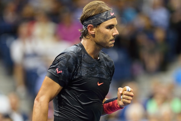 Rafael Nadal of Spain celebrates a point against Fabio Fognini of Italy during their 2015 US Open third round men's singles match at the USTA Billie Jean King National Tennis Center on September 4, 2015  in New York. AFP PHOTO/DON EMMERT        (Photo credit should read DON EMMERT/AFP/Getty Images)