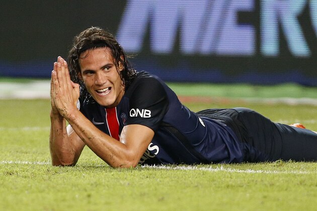 MONACO - AUGUST 30: Edinson Cavani of PSG reacts after missing a goal during the French Ligue 1 match between AS Monaco and Paris Saint-Germain at Stade Louis II on August 30, 2015 in Monaco. (Photo by Jean Catuffe/Getty Images)