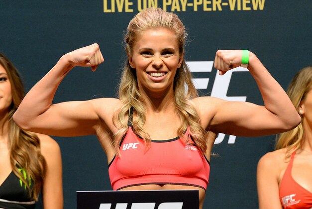 Sep 4, 2015; Las Vegas, NV, USA;  Paige VanZant during the weigh-in for her Women's Strawweight Bout against Alex Chambers (not pictured) at UFC 191 at the MGM Grand Garden Arena. Mandatory Credit: Jayne Kamin-Oncea-USA TODAY Sports