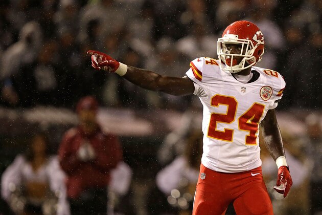 OAKLAND, CA - NOVEMBER 20:  Kelcie McCray #24 of the Kansas City Chiefs points during the game against the Oakland Raiders at O.co Coliseum on November 20, 2014 in Oakland, California.  (Photo by Ezra Shaw/Getty Images)