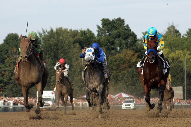 SARATOGA SPRINGS, NY - AUGUST 29: Keen Ice, with Javier Castellano up, (L) defeats American Pharoah to win the G1 Travers Stakes for trainer Dale Romans on August 29, 2015 at Saratoga Race Course in Saratoga Springs, New York. (Photo by Horsephotos/Getty Images)