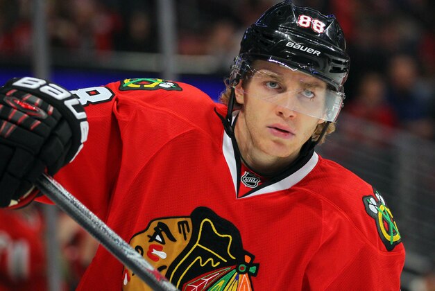Nov 7, 2014; Chicago, IL, USA; Chicago Blackhawks right wing Patrick Kane (88) during the second period against the Washington Capitals at the United Center. Mandatory Credit: Dennis Wierzbicki-USA TODAY Sports