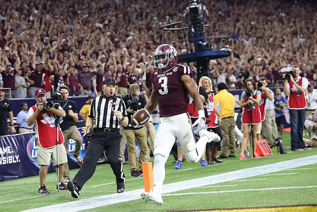 Sep 5, 2015; Houston, TX, USA; Texas A&M Aggies wide receiver Christian Kirk (3) returns a punt return for a 79 yard touchdown against the Arizona State Sun Devils in the second quarter at NRG Stadium. Mandatory Credit: Thomas B. Shea-USA TODAY Sports