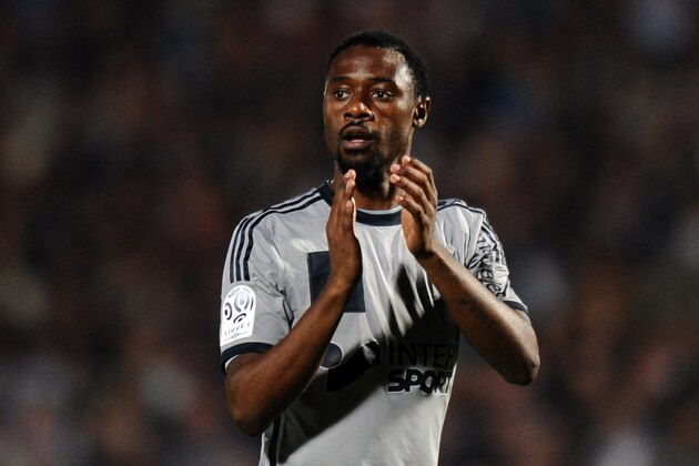 Marseille's Cameroonian defender Nicolas Nkoulou reacts during the French L1 football match between Girondins de Bordeaux (FCGB) and Marseille (OM) on April 12, 2015 at the Chaban-Delmas stadium in Bordeaux, southwestern France.       AFP PHOTO / NICOLAS TUCAT        (Photo credit should read NICOLAS TUCAT/AFP/Getty Images)