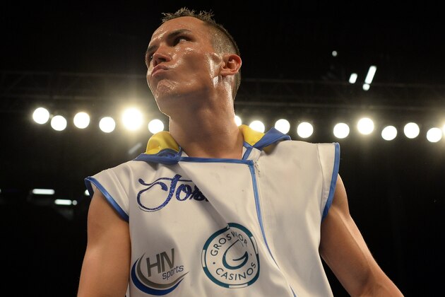 LEEDS, ENGLAND - SEPTEMBER 05:  Josh Warrington prepares for his fight against Joel Brunker during their Commonwealth and WBC International Featherweight title boxing contest at First Direct Arena on September 5, 2015 in Leeds, England.  (Photo by Nigel Roddis/Getty Images)