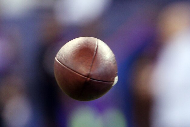 Feb 23, 2015; Indianapolis, IN, USA; General view of a football during the 2015 NFL Combine at Lucas Oil Stadium. Mandatory Credit: Brian Spurlock-USA TODAY Sports
