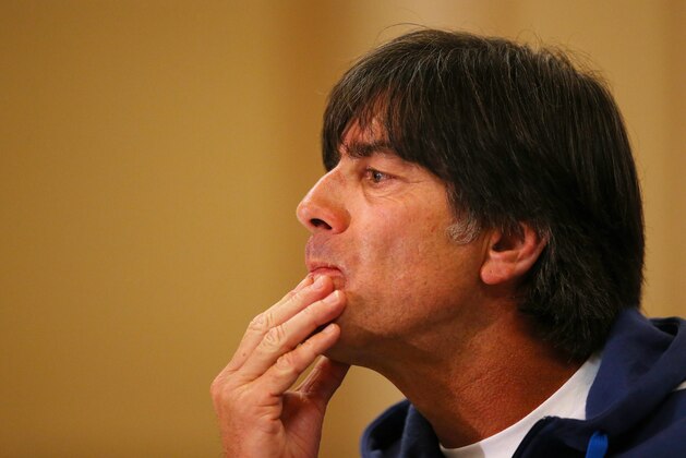 GLASGOW, SCOTLAND - SEPTEMBER 06:  Germany manager Joachim Loew looks on during a  press conference, ahead of their UEFA Euro 2016 qualifier against Scotland, at Hampden Park on September 06, 2015 in Glasgow, Scotland. (Photo by Ian MacNicol/Bongarts/Getty Images)