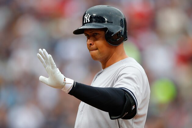 ATLANTA, GA - AUGUST 30:  Alex Rodriguez #13 of the New York Yankees reacts after hitting a two-RBI single in the seventh inning against the Atlanta Braves at Turner Field on August 30, 2015 in Atlanta, Georgia.  (Photo by Kevin C. Cox/Getty Images)