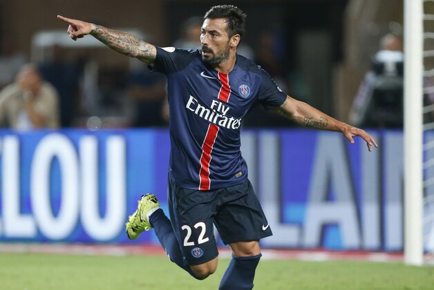 MONACO - AUGUST 30: Ezequiel Lavezzi of PSG celebrates his goal during the French Ligue 1 match between AS Monaco and Paris Saint-Germain at Stade Louis II on August 30, 2015 in Monaco. (Photo by Jean Catuffe/Getty Images)