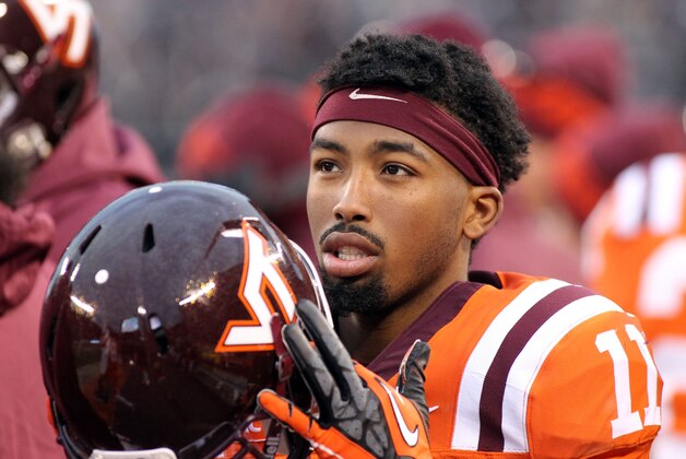 Oct 26, 2013; Blacksburg, VA, USA; Virginia Tech Hokies cornerback Kendall Fuller (11) during the game against the Duke Blue Devils at Lane Stadium. Mandatory Credit: Peter Casey-USA TODAY Sports