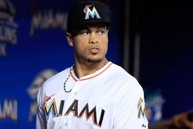 Jun 23, 2015; Miami, FL, USA;  Miami Marlins right fielder Giancarlo Stanton before a game against the St. Louis Cardinals at Marlins Park. Mandatory Credit: Robert Mayer-USA TODAY Sports