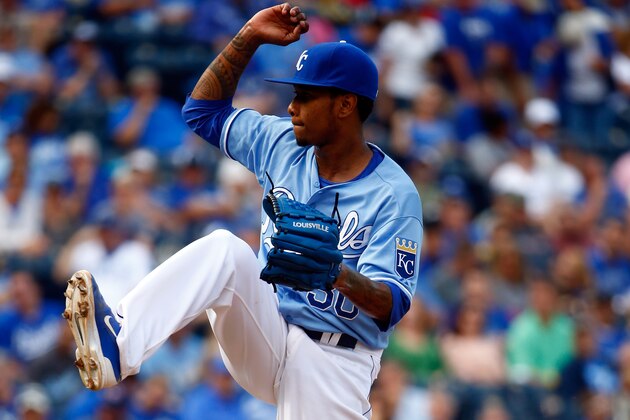 KANSAS CITY, MO - AUGUST 27:  Starting pitcher Yordano Ventura #30 of the Kansas City Royals pitches during the game against the Baltimore Orioles at Kauffman Stadium on August 27, 2015 in Kansas City, Missouri.  (Photo by Jamie Squire/Getty Images)