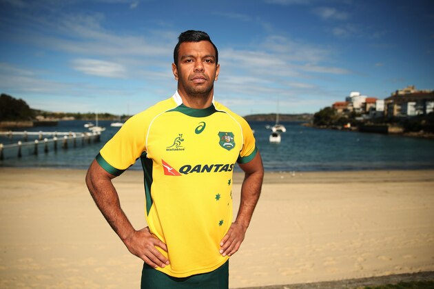 SYDNEY, AUSTRALIA - AUGUST 28:  Kurtley Beale of the Wallabies poses following an Australian Wallabies training session at Little Manly Beach on August 28, 2015 in Sydney, Australia.  (Photo by Brendon Thorne/Getty Images)