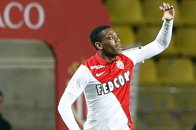Monaco's French forward Anthony Martial celebrates after scoring a goal during the French L1 football match Monaco and Saint Etienne on April 3, 2015 at the Louis II Stadium in Monaco.  AFP PHOTO / VALERY HACHE        (Photo credit should read VALERY HACHE/AFP/Getty Images)