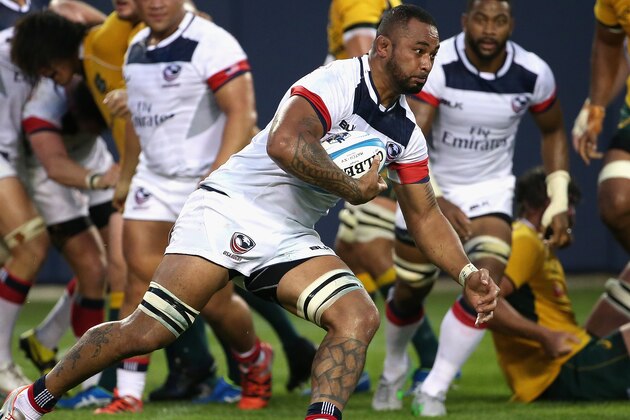 CHICAGO, IL - SEPTEMBER 05: Samu Manoa #8 of the United States Eagles advances the ball against the Australia Wallabies during a match at Soldier Field on September 5, 2015 in Chicago, Illinois. (Photo by Jonathan Daniel/Getty Images)