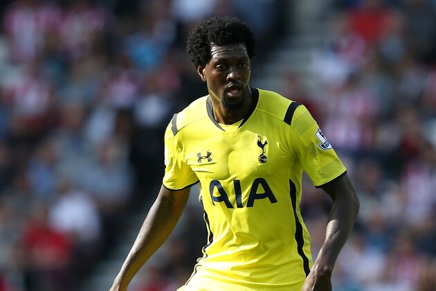SUNDERLAND, ENGLAND - SEPTEMBER 13:  Emmanuel Adebayor of Tottenham Hotspur controls the ball during the Barclays Premier League match between Sunderland and Tottenham Hotspur at Stadium of Light on September 13, 2014 in Sunderland, England.  (Photo by Jan Kruger/Getty Images)
