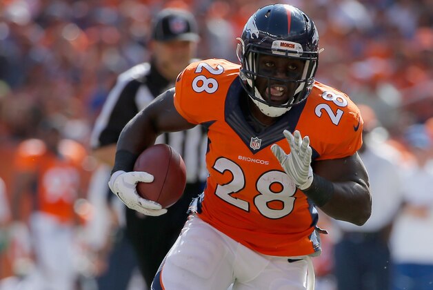 DENVER, CO - SEPTEMBER 14:  Running back Montee Ball #28 of the Denver Broncos carries the ball against the Kansas City Chiefs at Sports Authority Field at Mile High on September 14, 2014 in Denver, Colorado. The Broncos defeated the Chiefs 24-17.  (Photo by Doug Pensinger/Getty Images)