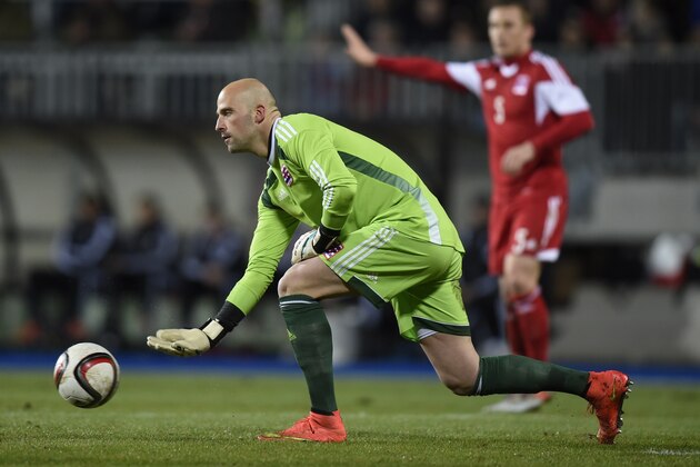Luxembourg's goalkeeper Jonathan Joubert is in action during the friendly football match between Luxembourg and Turkey at the Josy Barthel Stadium, on March 31, 2015 in Luxembourg. AFP PHOTO / JOHN THYS        (Photo credit should read JOHN THYS/AFP/Getty Images)