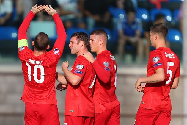 SAN MARINO, ITALY - SEPTEMBER 05:  Wayne Rooney of England celebrates after he scores a penalty to make it 0-1 during the UEFA Euro 2016 Qualifier Group E match between San Marino and England at Stadio Olimpico on September 5, 2015 in San Marino, Italy.  (Photo by Catherine Ivill - AMA/Getty Images)