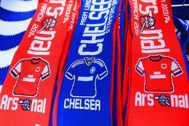 LONDON, ENGLAND - MARCH 22:  Matchday scarves are seen for sale ahead of the Barclays Premier League match between Chelsea and Arsenal at Stamford Bridge on March 22, 2014 in London, England.  (Photo by Richard Heathcote/Getty Images)