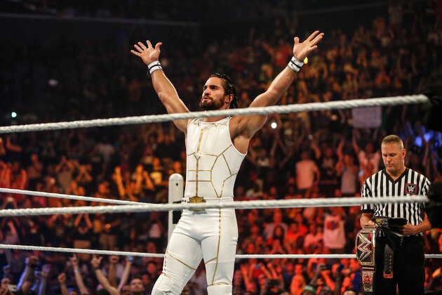 NEW YORK, NY - AUGUST 23:  Seth Rollins enters the ring at the WWE SummerSlam 2015 at Barclays Center of Brooklyn on August 23, 2015 in New York City.  (Photo by JP Yim/Getty Images)
