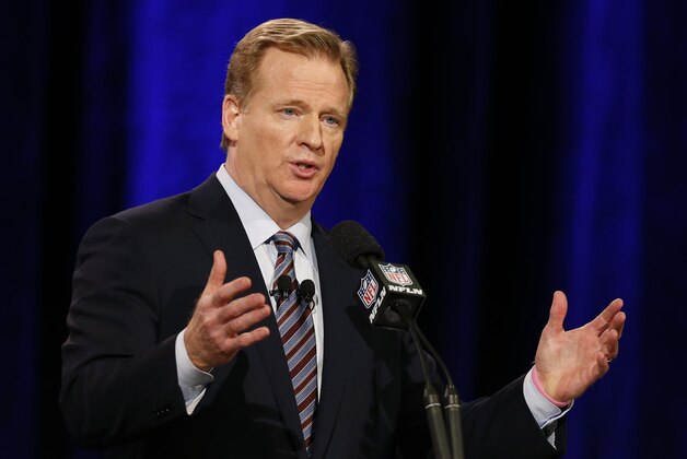 Jan 30, 2015; Phoenix, AZ, USA; NFL commissioner Roger Goodell speaks during a press conference for Super Bowl XLIX at the Phoenix Convention Center. Mandatory Credit: Matthew Emmons-USA TODAY Sports