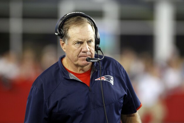 Sep 3, 2015; Foxborough, MA, USA; New England Patriots head coach Bill Belichick on the sideline during the first quarter against the New York Giants at Gillette Stadium. Mandatory Credit: Stew Milne-USA TODAY Sports