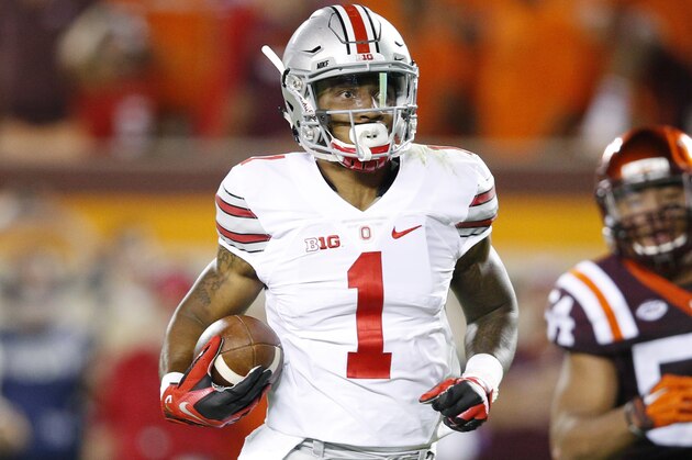 BLACKSBURG, VA - SEPTEMBER 7: Braxton Miller #1 of the Ohio State Buckeyes runs for a 53-yard touchdown in the third quarter against the Virginia Tech Hokies at Lane Stadium on September 7, 2015 in Blacksburg, Virginia. (Photo by Joe Robbins/Getty Images)