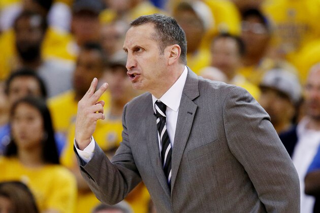 OAKLAND, CA - JUNE 07:  Head coach David Blatt of the Cleveland Cavaliers reacts during Game Two of the 2015 NBA Finals against the Golden State Warriors at ORACLE Arena on June 7, 2015 in Oakland, California. NOTE TO USER: User expressly acknowledges and agrees that, by downloading and or using this photograph, user is consenting to the terms and conditions of Getty Images License Agreement.  (Photo by Ezra Shaw/Getty Images)