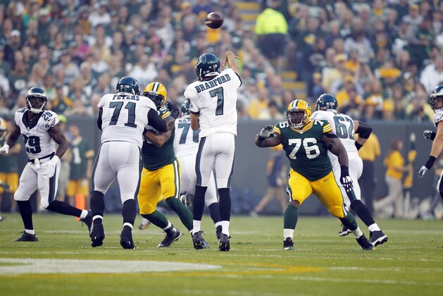 Philadelphia Eagles quarterback Sam Bradford throws during the first half of an NFL football game against the Green Bay Packers Saturday, Aug. 29, 2015, in Green Bay, Wis. (AP Photo/Matt Ludtke) Philadelphia Eagles quarterback Sam Bradford throws during the first half of an NFL football game against the Green Bay Packers Saturday, Aug. 29, 2015, in Green Bay, Wis. (AP Photo/Matt Ludtke)