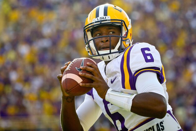 Sep 5, 2015; Baton Rouge, LA, USA; LSU Tigers quarterback Brandon Harris (6) before a game against the McNeese State Cowboys at Tiger Stadium. Mandatory Credit: Derick E. Hingle-USA TODAY Sports Sep 5, 2015; Baton Rouge, LA, USA; LSU Tigers quarterback Brandon Harris (6) before a game against the McNeese State Cowboys at Tiger Stadium. Mandatory Credit: Derick E. Hingle-USA TODAY Sports