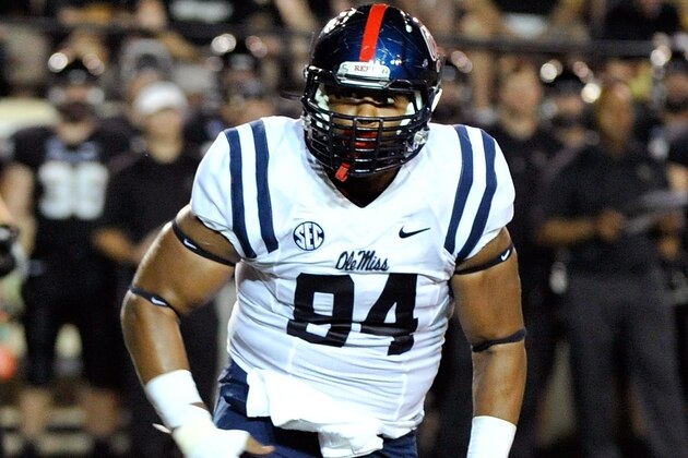 NASHVILLE, TN - AUGUST 29:  Issac Gross #94 of the Ole Miss Rebels plays against the Vanderbilt Commodores at Vanderbilt Stadium on August 29, 2013 in Nashville, Tennessee.  (Photo by Frederick Breedon/Getty Images)