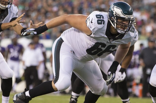 PHILADELPHIA, PA - AUGUST 22: Andrew Gardner #66 of the Philadelphia Eagles plays in the game against the Baltimore Ravens on August 22, 2015 at Lincoln Financial Field in Philadelphia, Pennsylvania.  (Photo by Mitchell Leff/Getty Images)