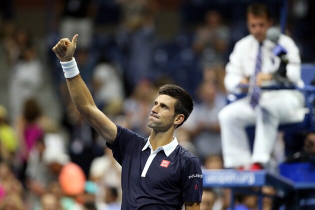 NEW YORK, NY - SEPTEMBER 08:  Novak Djokovic of Serbia celebrates after defeating Feliciano Lopez of Spain during their Men's Singles Quarterfinals match on Day Nine of the 2015 US Open at the USTA Billie Jean King National Tennis Center on September 8, 2015 in the Flushing neighborhood of the Queens borough of New York City.  (Photo by Matthew Stockman/Getty Images)