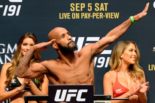 Sep 4, 2015; Las Vegas, NV, USA; Demetrious Johnson during weigh-ins for his Flyweight Title Fight at UFC 191 against John Dodson (not pictured) at MGM Grand Garden Arena. Mandatory Credit: Jayne Kamin-Oncea-USA TODAY Sports