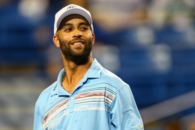 NEW HAVEN, CT - AUGUST 27:  James Blake looks on during his match against Andy Roddick as part of the Men's Legends presented by PowerShares Series on Day 4 of the Connecticut Open at Connecticut Tennis Center at Yale on August 27, 2015 in New Haven, Connecticut.  (Photo by Maddie Meyer/Getty Images)