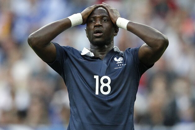 France's Moussa Sissoko reacts during his international friendly soccer match between France and Belgium at the Stade de France, north of Paris, France, Sunday, June 7, 2015. (AP Photo/Michel Spingler)