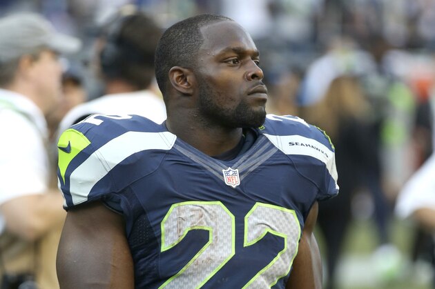 Seattle Seahawks RB Robert Turbin #22 after the game  against The Denver Broncos at CenturyLink Field during an NFL  game in Seattle on Sunday Sept. 21, 2014. (AP Photo/David Seelig)