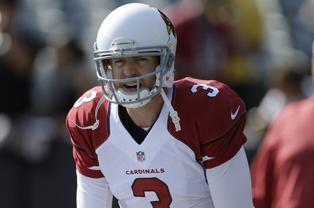 Arizona Cardinals quarterback Carson Palmer (3) before an NFL preseason football game against the Oakland Raiders in Oakland, Calif., Sunday, Aug. 30, 2015. (AP Photo/Ben Margot)