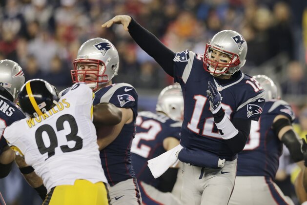 New England Patriots quarterback Tom Brady (12) throws in the second quarter of an NFL football game Sunday, Nov. 3, 2013, in Foxborough, Mass. (AP Photo/Charles Krupa)