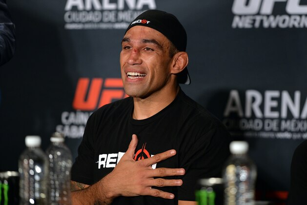 MEXICO CITY, MEXICO - JUNE 13:  UFC heavyweight champion Fabricio Werdum of Brazil interacts with the media during the UFC 188 post fight press conference inside the Arena Ciudad de Mexico on June 13, 2015 in Mexico City, Mexico. (Photo by Jeff Bottari/Zuffa LLC/Zuffa LLC via Getty Images)